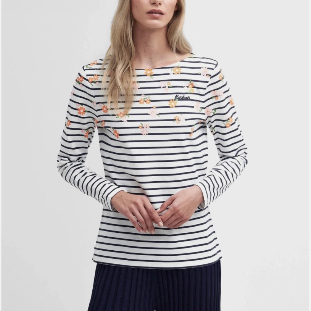BARBOUR NWT BRADLEY STRIPED FLORAL COAST PRINT LONG SLEEVE T-SHIRT SIZE 4 US